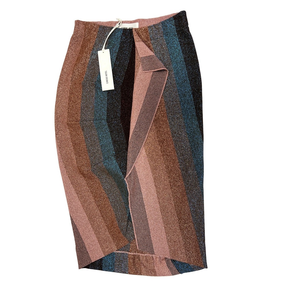 Circus Hotel Knit Skirt Womens 38 Multi Metallic New Striped Midi HOWB55